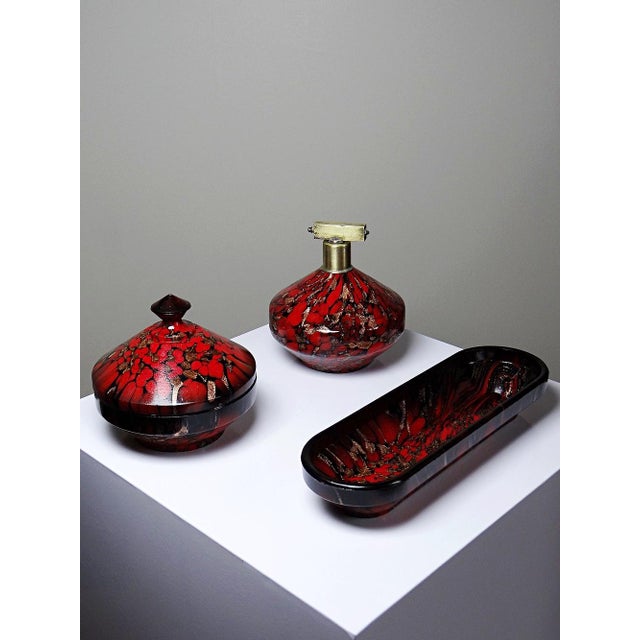 Black Murano Aventurine Glass Bathroom Set by Vincenzo Nason, Set of 3 For Sale - Image 8 of 17