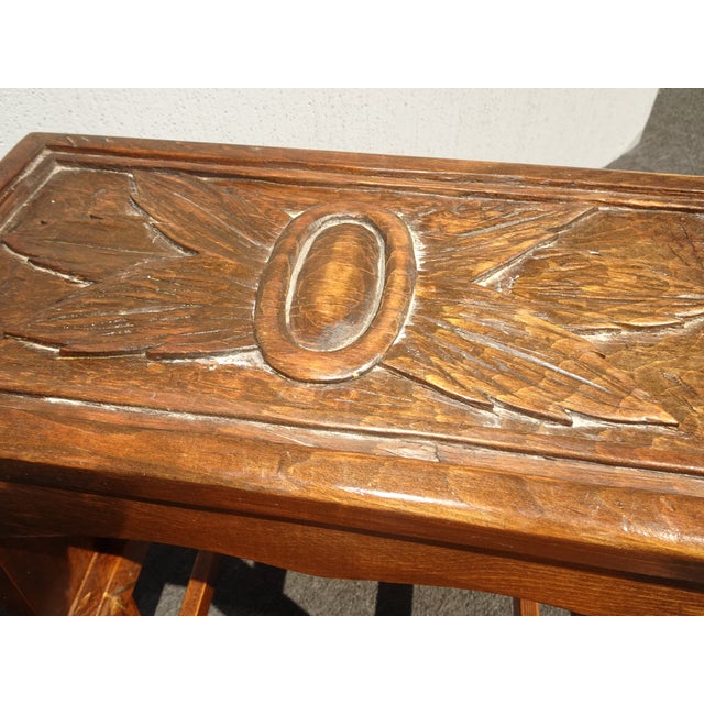 Wood Vintage French Country Oak Five Tier Carved Display Plant Stand For Sale - Image 7 of 12