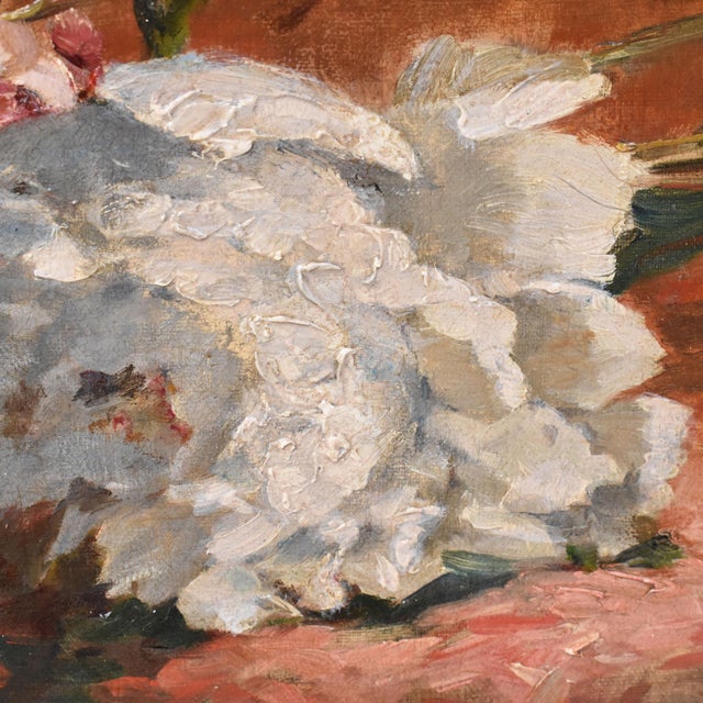 Loïc Marie Petit De Villeon, Peonies Flowers, 1800s, Oil on Canvas, Framed For Sale - Image 6 of 10