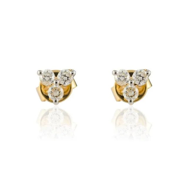 Natural Diamond Trio Stud Earrings Made in 18k Yellow Gold- A Pair For Sale - Image 4 of 14