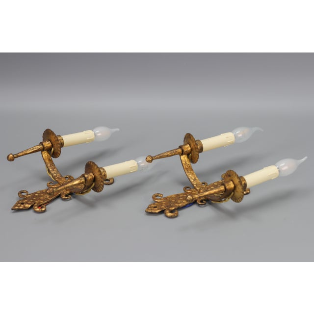 Late 19th Century French Gilt Wrought Iron Sconces, 1890s, Set of 2 For Sale - Image 11 of 18