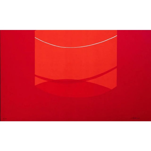 Warm red lithograph Red One realized by Lorenzo Indrimi in the 1970s. This is an edition of 100 prints, plus a few...