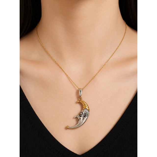 Modern Sterling Silver 22K Gilded Crescent Moon Mihail Chemiakin Slide Pendant For Sale - Image 3 of 3