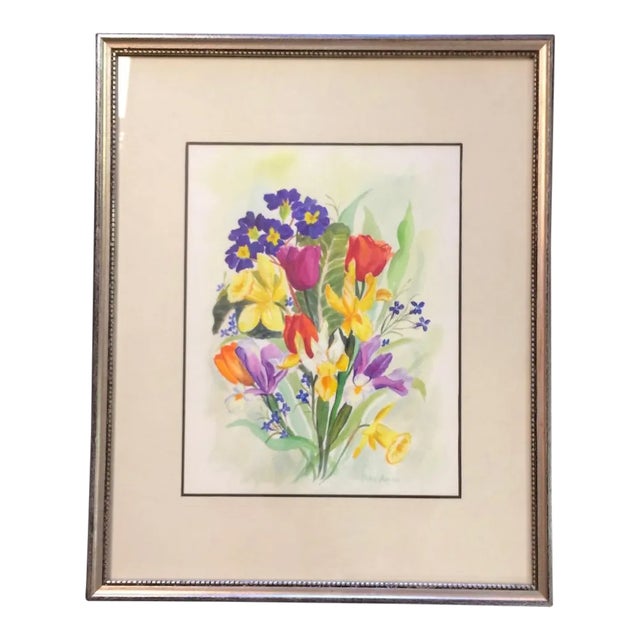 Vintage Framed California Artist Helen Barker Watercolor Painting For Sale