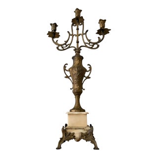 Pair of Antique Italian Bronze Candelabras With Marble Bases – 25” Tall For Sale