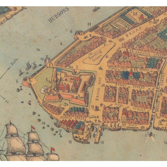 American School Map of 1674 New York Lithograph | Chairish