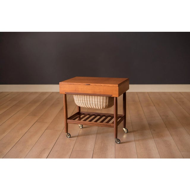 Danish Modern Rolling Teak Sewing Cabinet End Table by Ejvind A. Johansson For Sale - Image 13 of 13