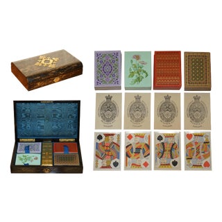 Coromandel Wood Cribbage Set with De Larue & Co. Cards from Edward & Jones, 1850s For Sale