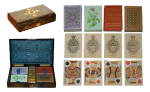 Coromandel Wood Cribbage Set with De Larue & Co. Cards from Edward & Jones, 1850s