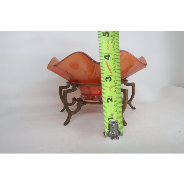Marigold Iridescent Ruffle Edge Candy Dish Bowl on a Metal Stand 4635b For Sale - Image 10 of 14