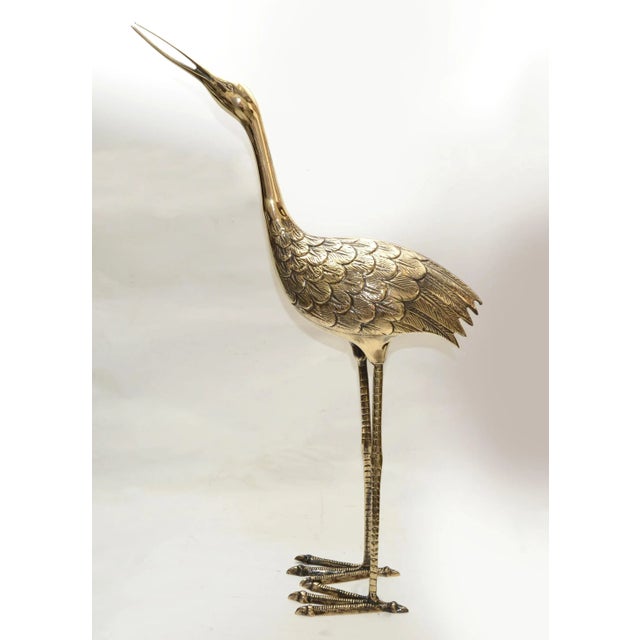 Metal Bronze Crane Life-Size Animal Sculpture Handcrafted Mid-Century Modern 1970 For Sale - Image 7 of 13