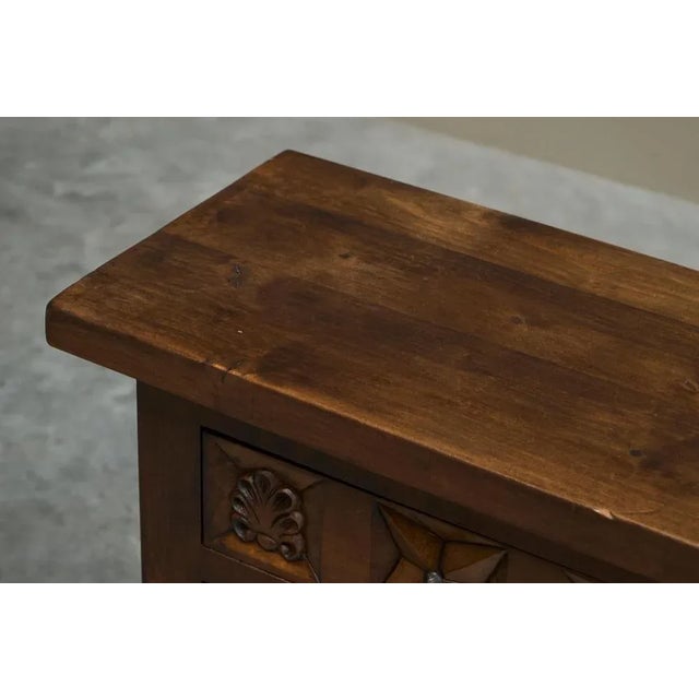 Spanish Style Sideboard in Hand Carved Walnut and Wrought Iron, 1940s For Sale - Image 13 of 16