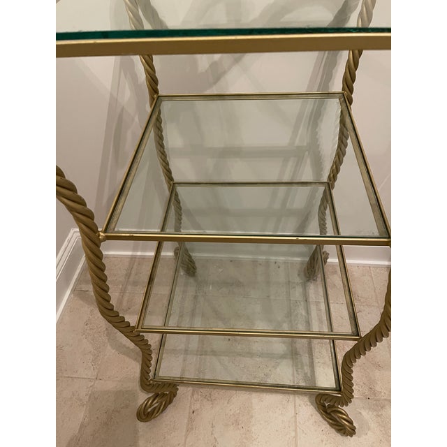Vintage Metal Rope Twist Design Etagere With 4 Glass Shelves For Sale In Philadelphia - Image 6 of 10
