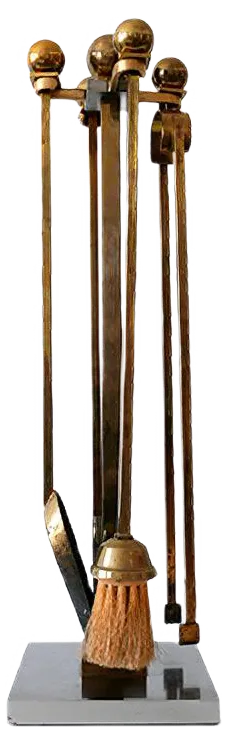 Mid-Century Brass and Steel Fireplace Tools, 1970s, Set of 5