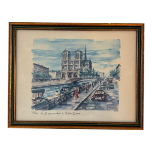 Mid-Century Arno Paris Notre-Dame Bouquinistes Framed Art Print