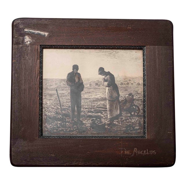 Early 20th Century “The Angelus” Print After Jean-François Millet, Carved Wood Frame For Sale