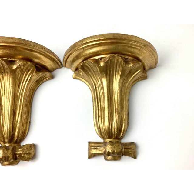 Gold 1950s Pair of Italian Gold Gilt Wall Shelfs For Sale - Image 8 of 10