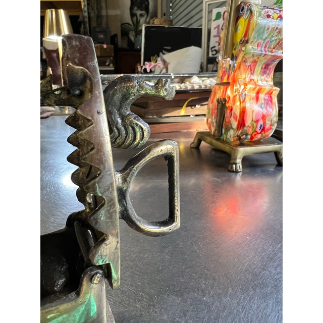 Metal Vintage Miniature Brass Coal Iron With Rooster Accents For Sale - Image 7 of 12