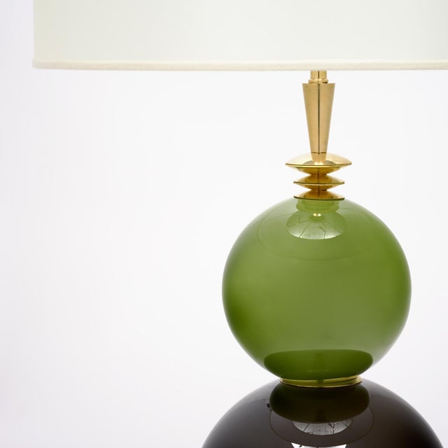 Mid-Century Modern Venetian Blown Glass Lamps, Green, Murano Italy - a Pair For Sale - Image 3 of 9