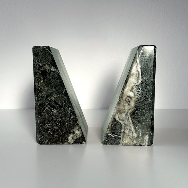 Late 20th Century Green Marble Slanted Bookends- Pair For Sale - Image 10 of 12