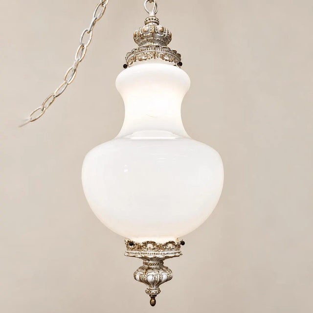 Hollywood Regency Late 20th Century Hollywood Regency Milk Glass Swag Lamp Sculptural Globe Newly Rewired For Sale - Image 3 of 12