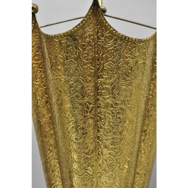 Metal Vintage Art Deco Embossed Brass Figural Umbrella Form Umbrella Stand Holder For Sale - Image 7 of 13