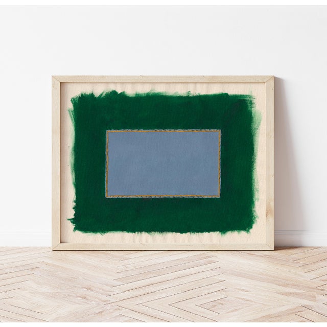 'Green Leaf' Dark Green and Gray-Blue Abstract Print by Emily Keating Snyder Print itself is 16 x 20 in. and framed in a...
