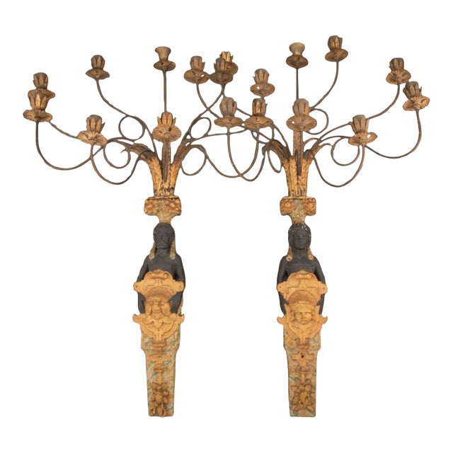 Antique French Empire Egyptian Revival Gilt Wood Candle Sconces - a Pair For Sale