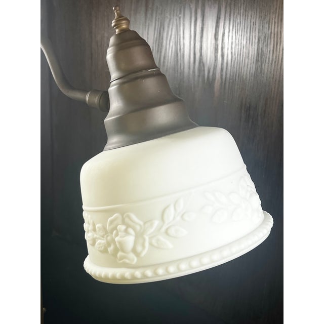 Victorian Vintage Brass Adjustable Table Lamp With Frosted White Glass Shade For Sale - Image 3 of 11