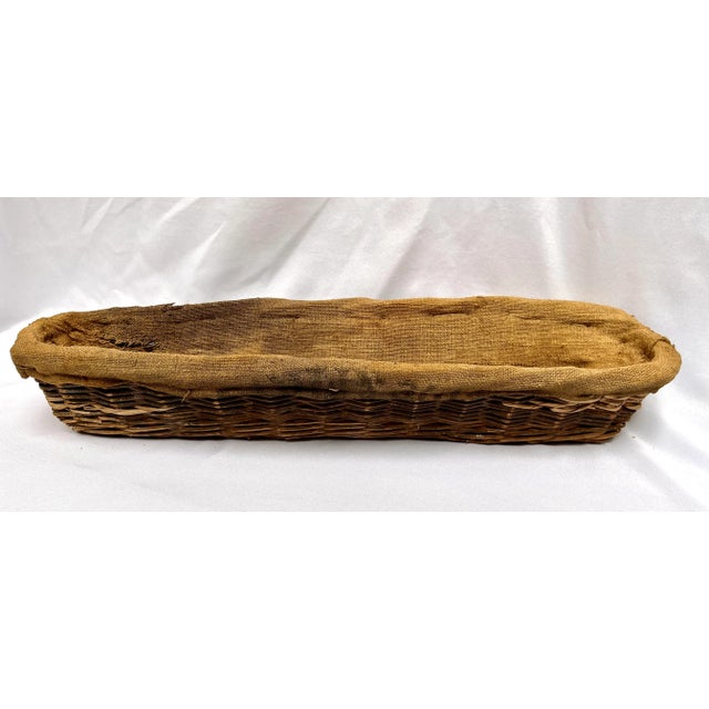 Vintage French Woven Wicker Bread Basket W/Grain Sack Lining For Sale - Image 4 of 12