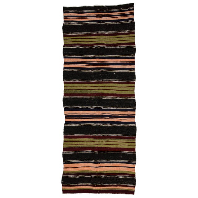Vintage Striped Turkish Kilim Rug-4′10″ × 12′6″ For Sale