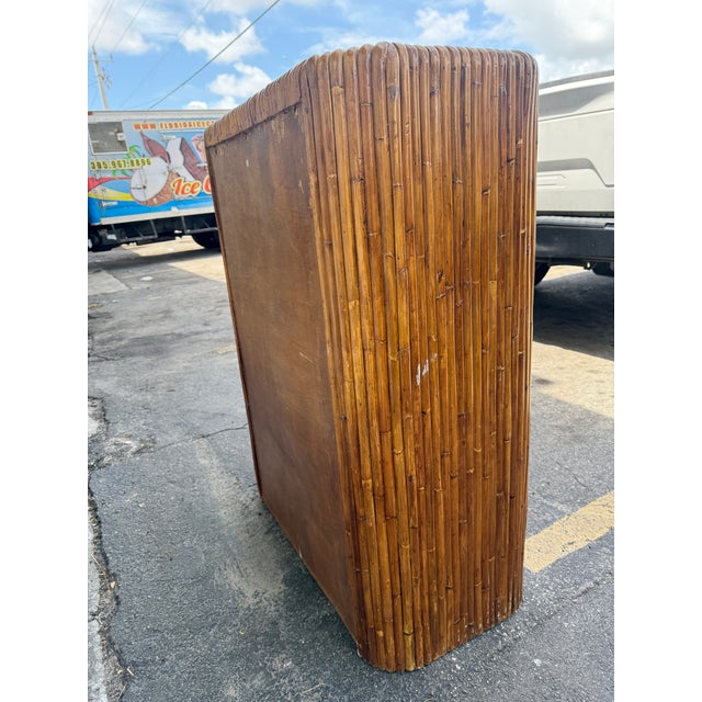 Brown 1970's Waterfall Rattan Tall 5 Drawer Chest Manner of Gabriela Crespi For Sale - Image 8 of 13