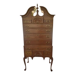 : Vintage Queen Anne Style Bonnet Top Highboy Chest For Sale