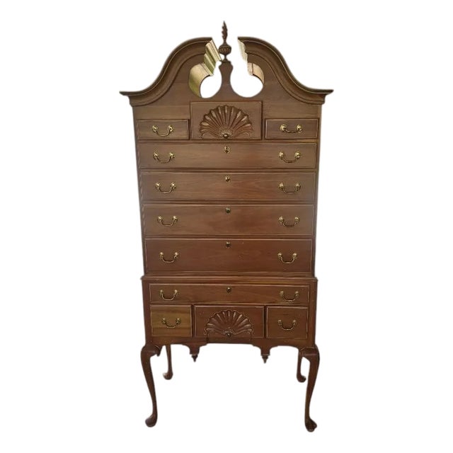 : Vintage Queen Anne Style Bonnet Top Highboy Chest For Sale