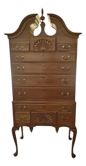 : Vintage Queen Anne Style Bonnet Top Highboy Chest