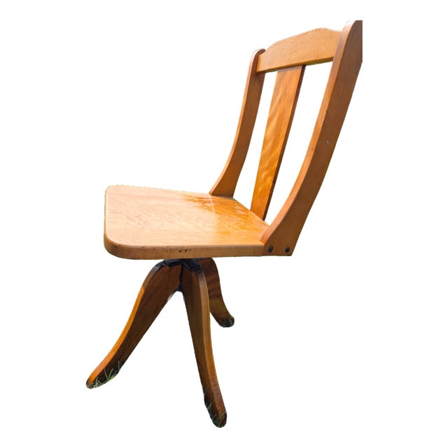 Vintage Child's Swivel Adjustable Desk Chair Wood and Cast Iron For Sale