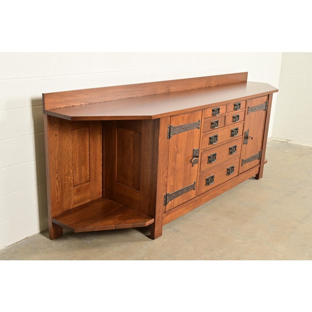 L. & J.G. Stickley, Inc. L. & J. G. Stickley Rare Mission Oak Arts & Crafts Columbus Avenue Monumental Sideboard, Newly Refinished For Sale - Image 4 of 18