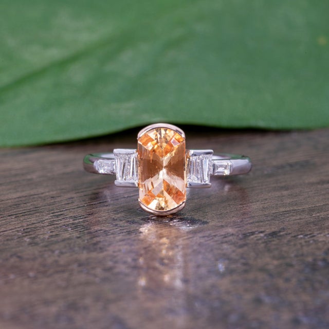 2020s 1.3Ct Imperial Topaz Ring With Natural Diamond Accents in Solid 14k Gold, 9x5mm, Size 6.75 For Sale - Image 5 of 9