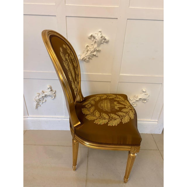 Large Vintage Louis XVI Style Giltwood Dining Chairs with Silk Damask Upholstery, 1940, Set of 42 For Sale - Image 6 of 18