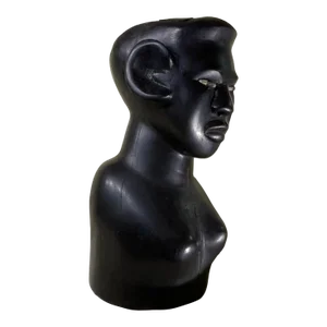 Hand-Carved Ebony Wood Sculpture With Inlaid Eyes