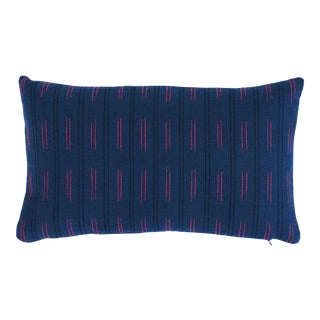 Schumacher Ainsley Stripe Indoor & Outdoor 18" Lumbar Pillow in Navy For Sale