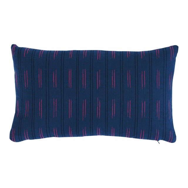 Schumacher Ainsley Stripe Indoor & Outdoor 18" Lumbar Pillow in Navy For Sale