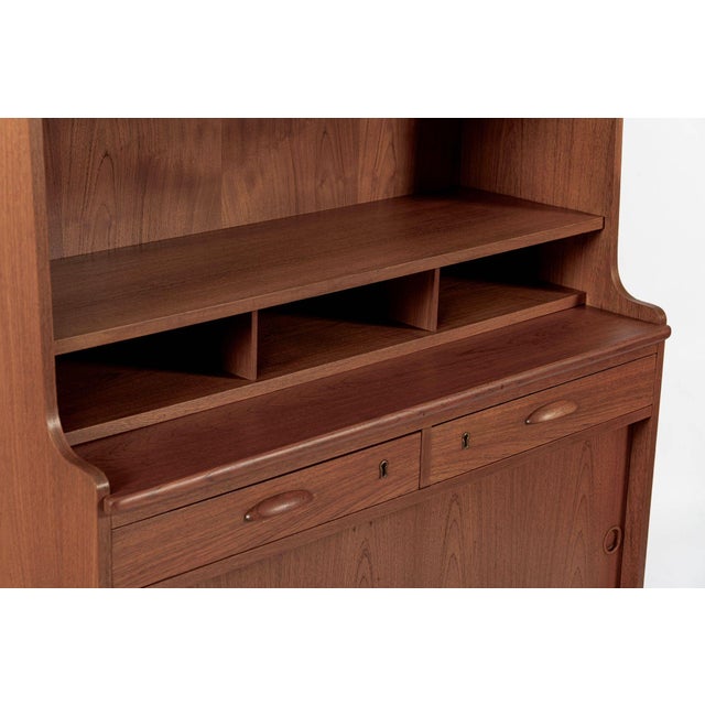 Mid Century Danish Teak Wood Bookcase Cabinet & Secretary Desk 1960s For Sale - Image 9 of 14