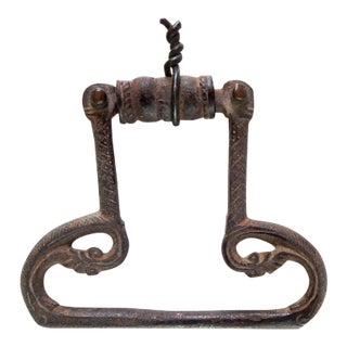 Antique Hand Forged Decorated Iron Chest Handle For Sale