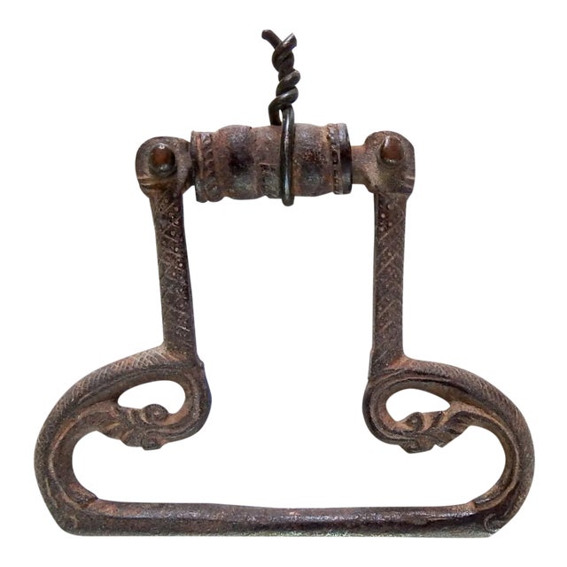 Antique Hand Forged Decorated Iron Chest Handle For Sale