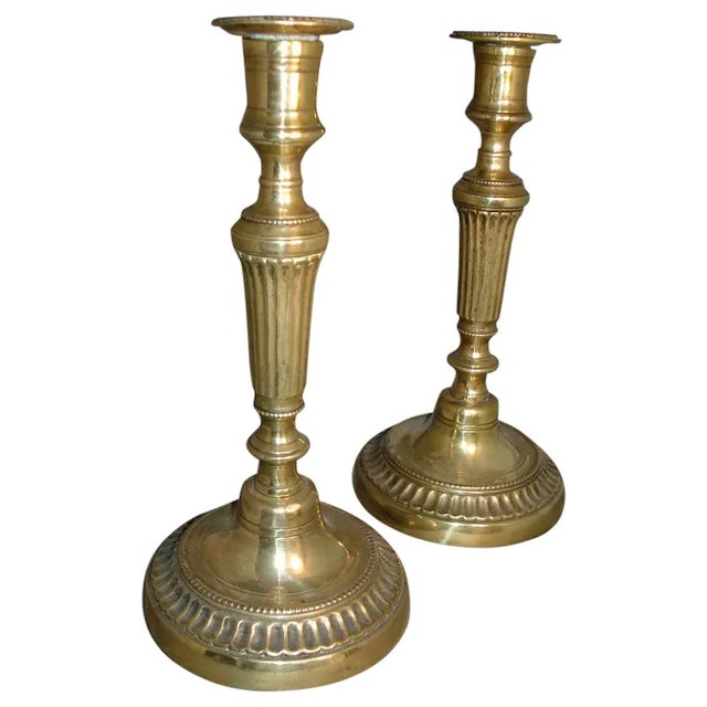 Brass Antique 18th Century English Brass Candlesticks - a Pair For Sale - Image 8 of 8