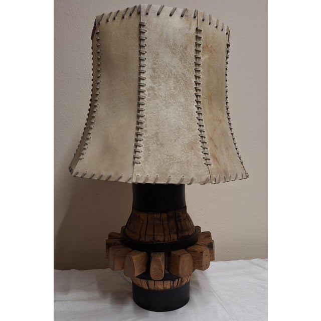 Rustic German Table Lamp with Oak Base, 1960s, in Very Good conditions. Designed 1960 to 1969 European Plug (up to...