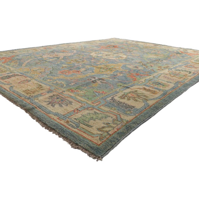 80729 Colorful Oushak Rug, 09'00 x 11'10. Let yourself be whisked away on an enchanting journey, as you step onto this...
