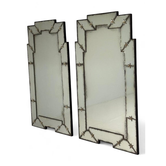 2000 - 2009 Art Deco Style, Antique and Beveled Glass, Venetian Wall Mirrors, 21st C. For Sale - Image 5 of 9