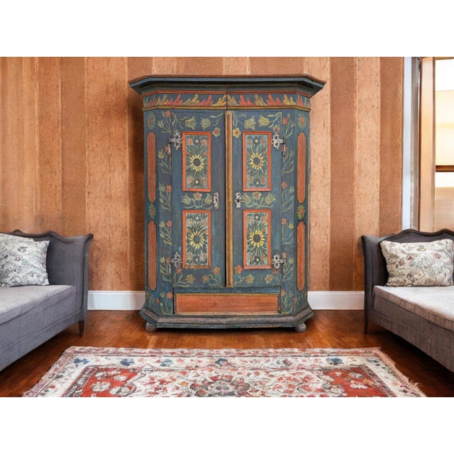 Blue Cupboard with Sunflower Paintings For Sale - Image 5 of 18